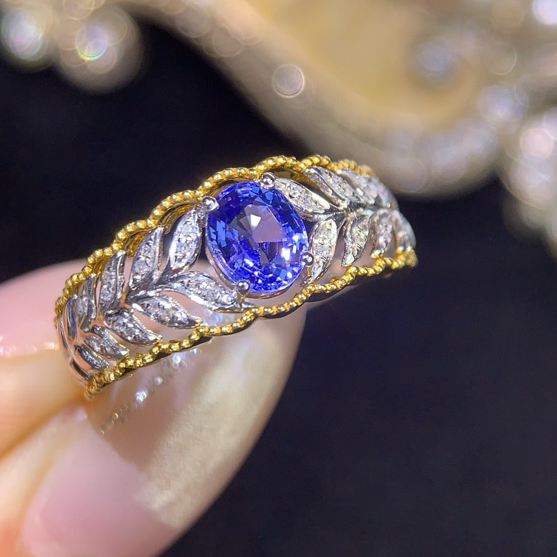 14k Gold 1 Ct Natural Sapphire & Diamond Ring - 6