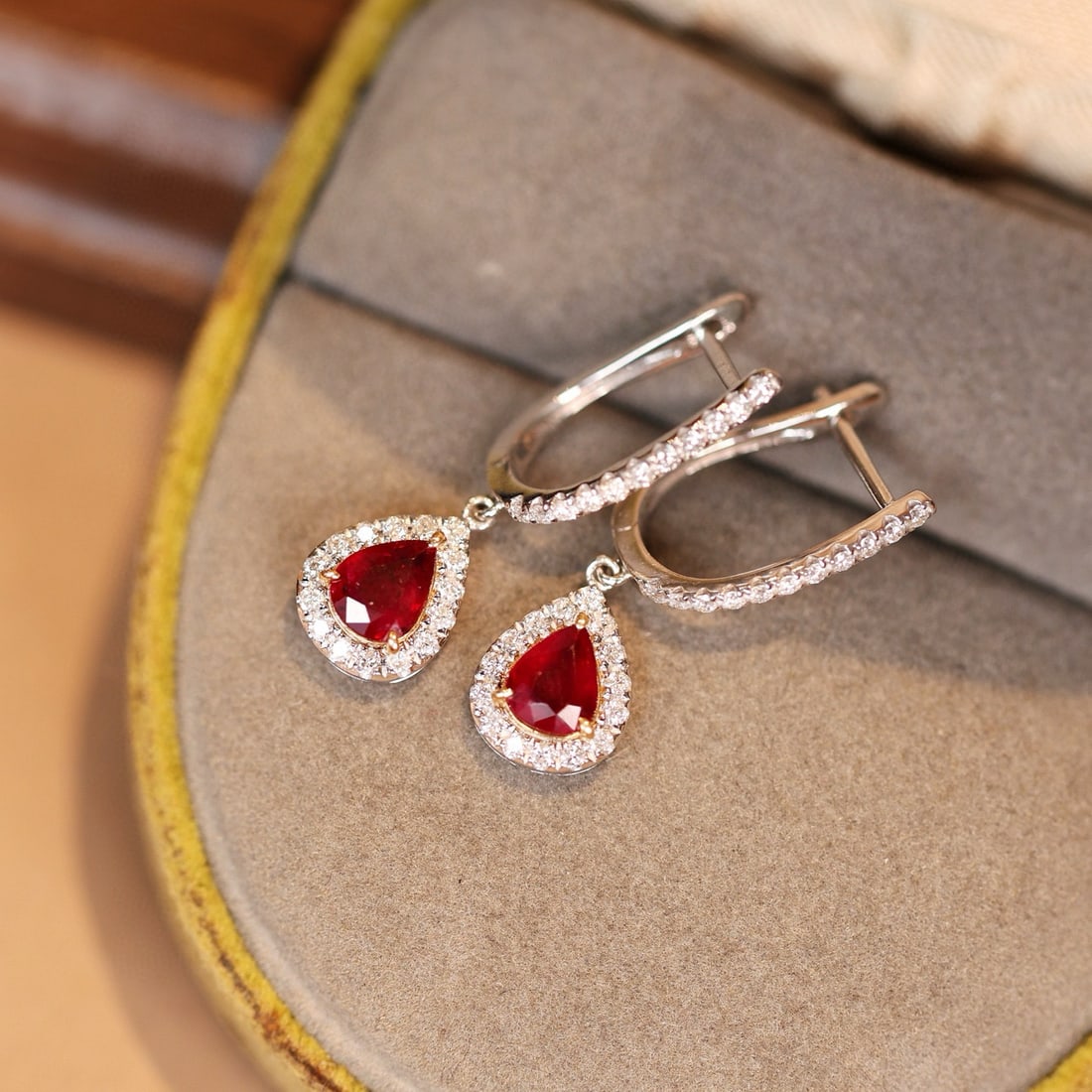14k Gold 1.42 Ctw Natural Ruby & Diamond Earrings - 2