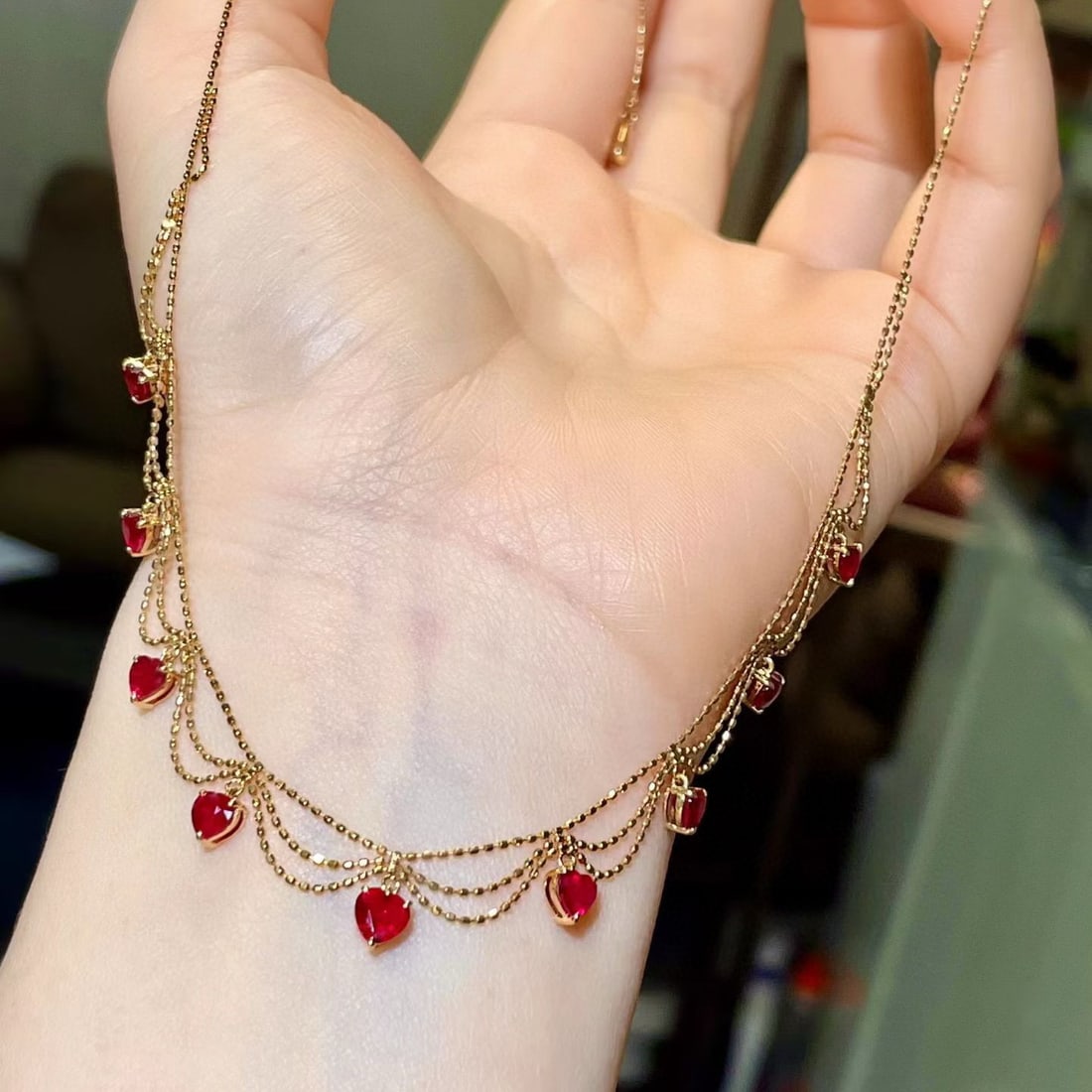 14k Gold 3.05 Ct Natural Ruby Necklace: Ref:231151218 // gold content:14k gold // main gemstone:ruby // shape:heart // carat weight:3. 05ct // color:red // treatment:natural // High Estimate: 7900 Condition: New Low Estimate: 5300