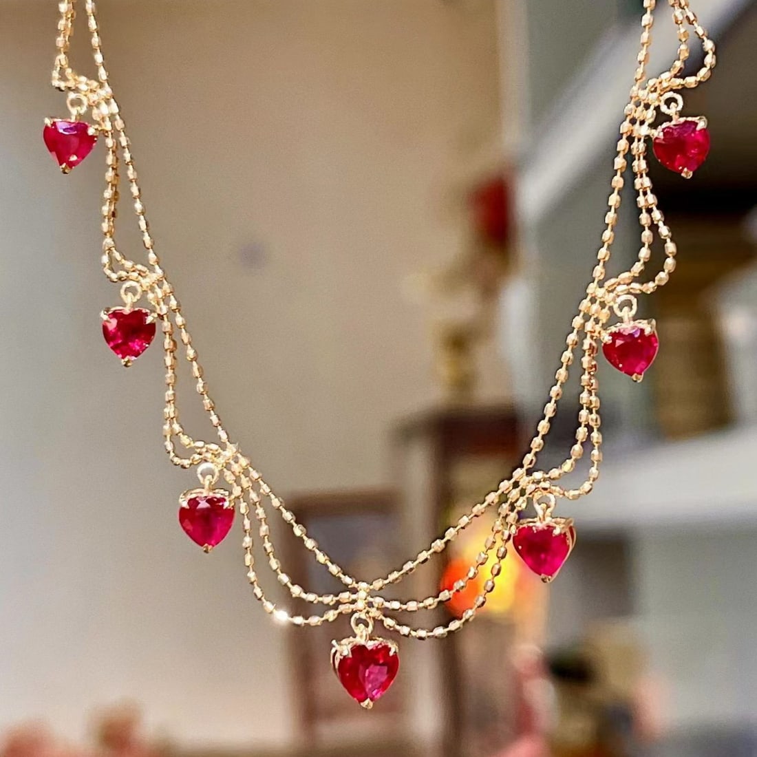 14k Gold 3.05 Ct Natural Ruby Necklace - 2