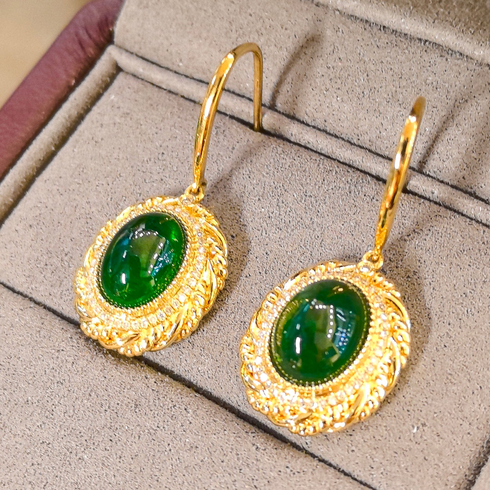 14k Gold 5.94 Ctw Vivid Green Natural Emerald & Diamond Earrings - 5