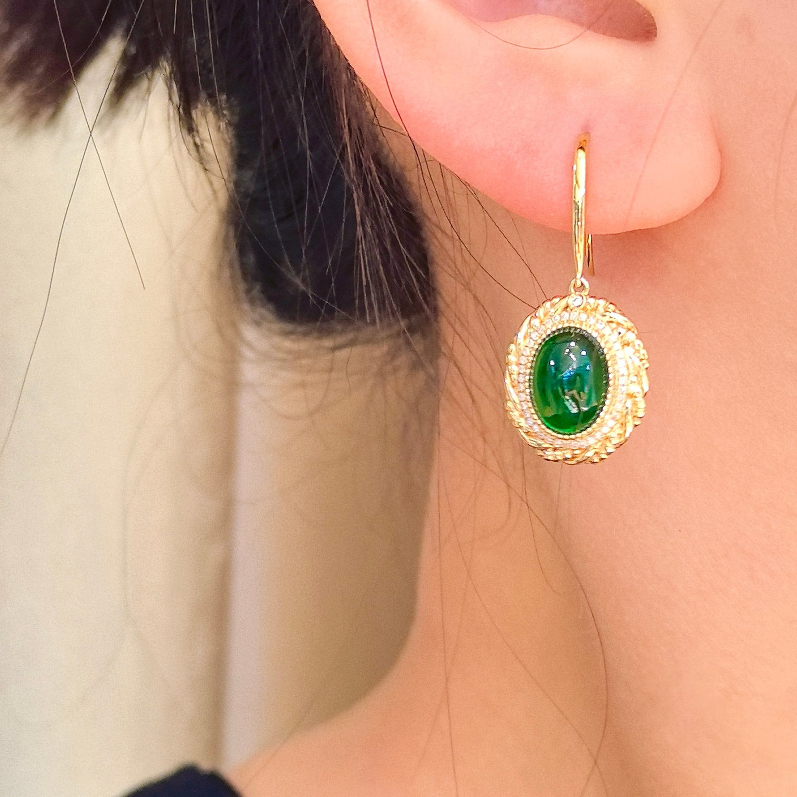 14k Gold 5.94 Ctw Vivid Green Natural Emerald & Diamond Earrings - 6