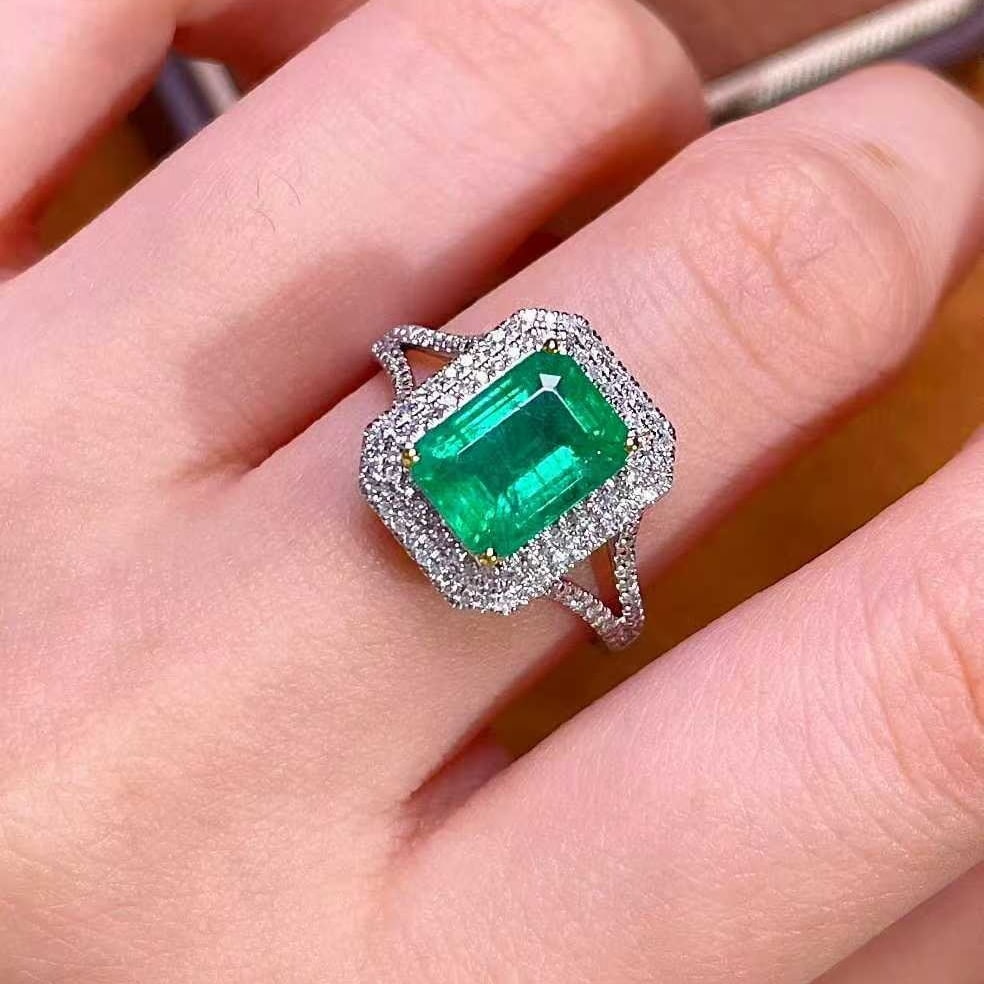 14k Gold 2.17 Ct Natural Emerald & Diamond Ring - 5