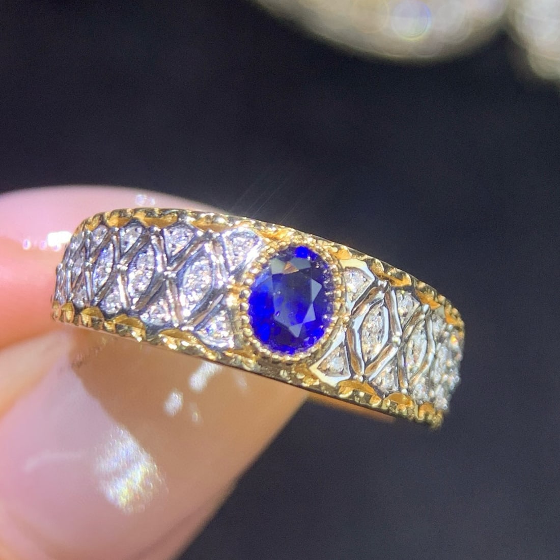 14k Gold 0.52 Ctw Natural Sapphire & Diamond Ring - 2
