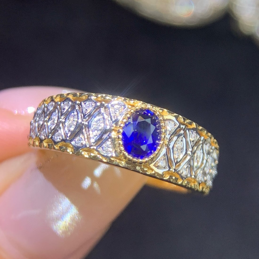 14k Gold 0.52 Ctw Natural Sapphire & Diamond Ring - 3