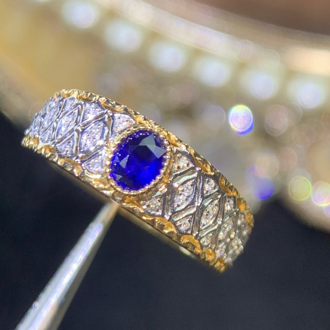 14k Gold 0.52 Ctw Natural Sapphire & Diamond Ring - 4