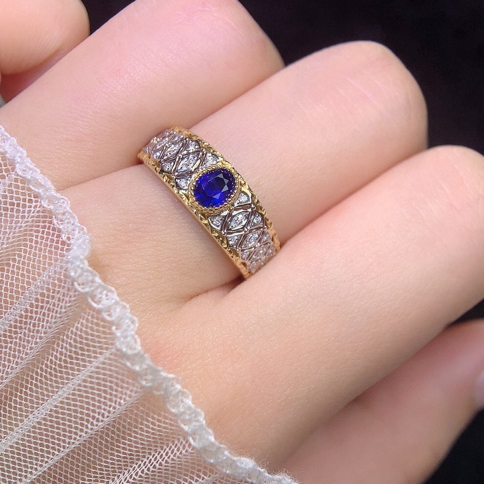 14k Gold 0.52 Ctw Natural Sapphire & Diamond Ring - 6