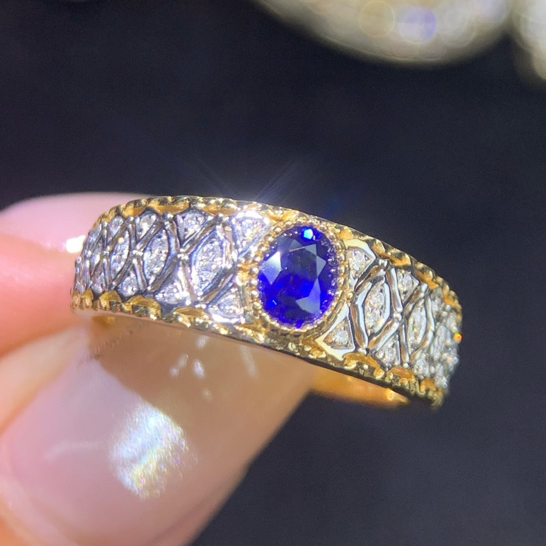 14k Gold 0.52 Ctw Natural Sapphire & Diamond Ring - 7