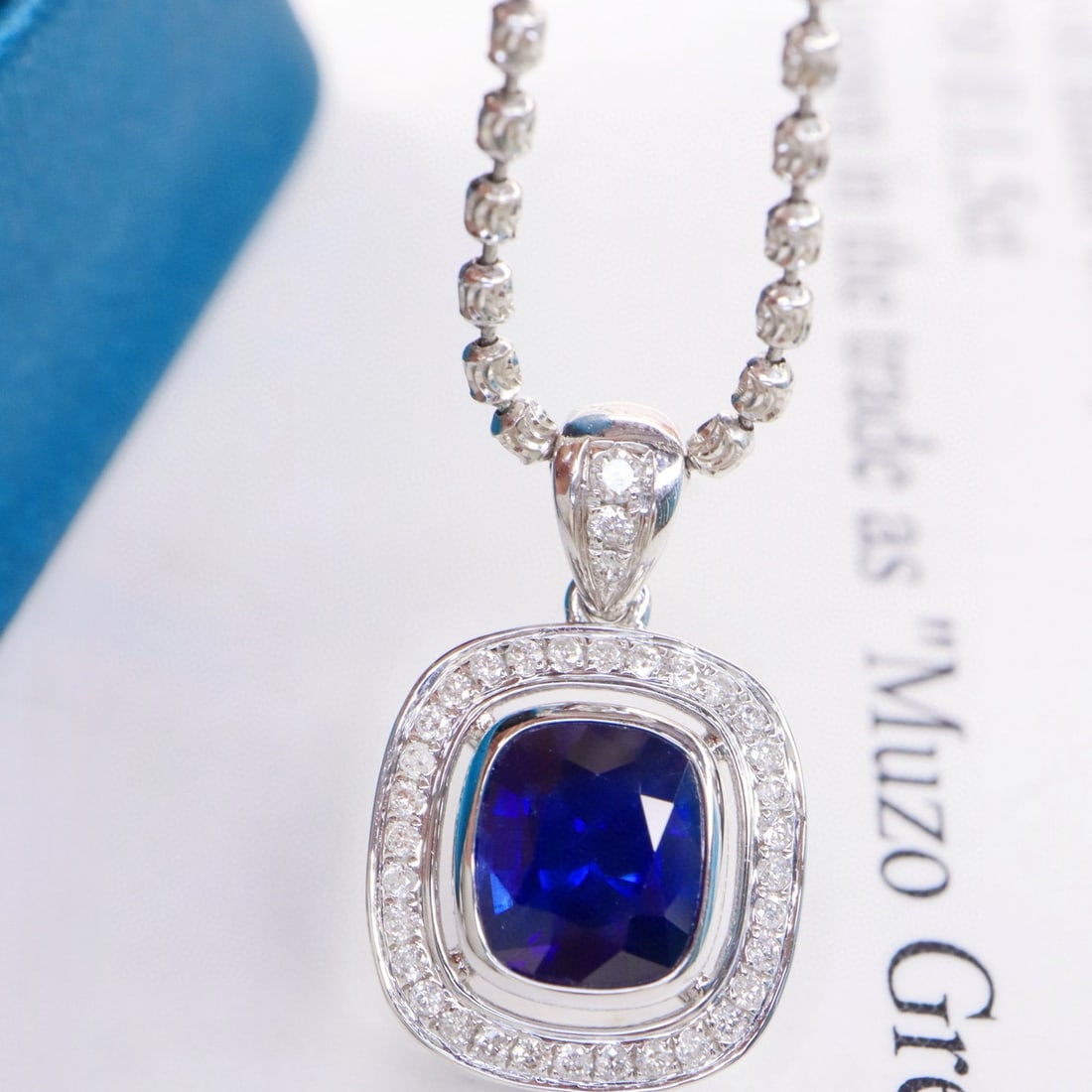 14k Gold 1.83 Ctw Natural Sapphire & Diamond Pendant( Without Chain ): Ref:231151251 // gold content:14k gold // main gemstone:sapphire // shape:cushion // carat weight:1. 62ct // color:blue // treatment:natural // // adjacent gemstone 2 : diamond // shape:round //