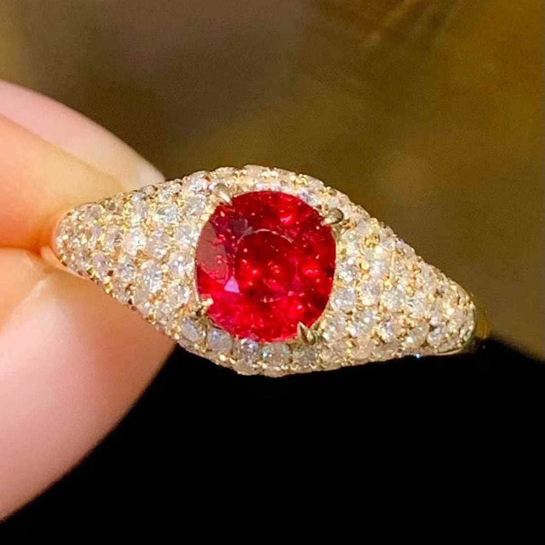14k Gold 1.1 Ct Natural Ruby & Diamond Ring: Ref:231151255 // gold content:14k gold // ring size:7. 25us // // main gemstone:ruby // shape:oval // carat weight:1. 1ct // color:pigeonblood red // treatment:natural // // adjacent gemstone 2 :