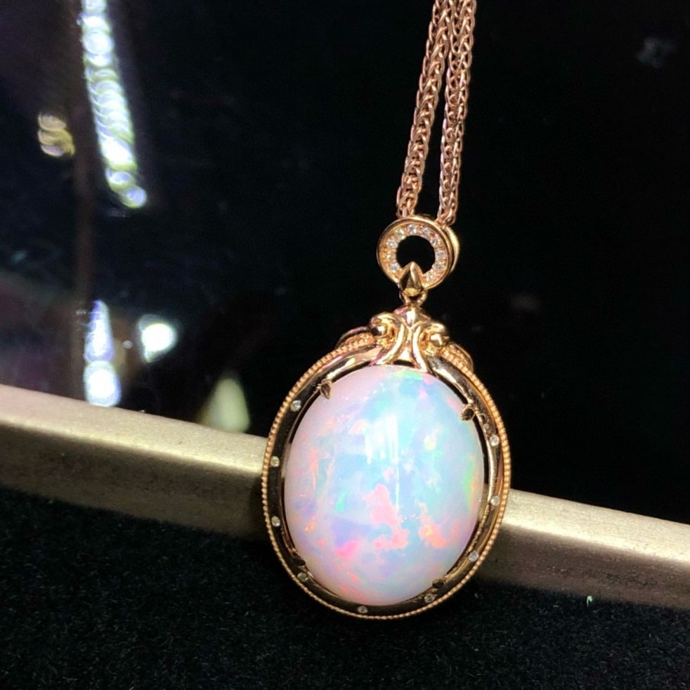 14k Gold 12.85 Ct Natural Opal & Diamond Pendant( Without Chain ) - 2