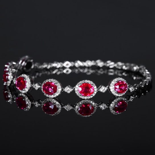 14k Gold 4.24 Ctw Natural Ruby & Diamond Bracelet - 2