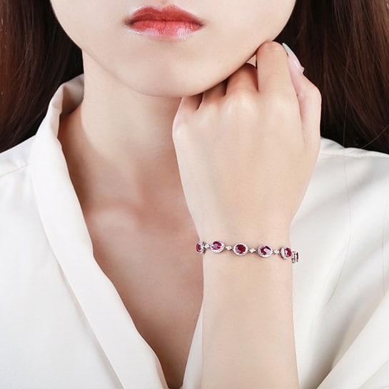 14k Gold 4.24 Ctw Natural Ruby & Diamond Bracelet - 5