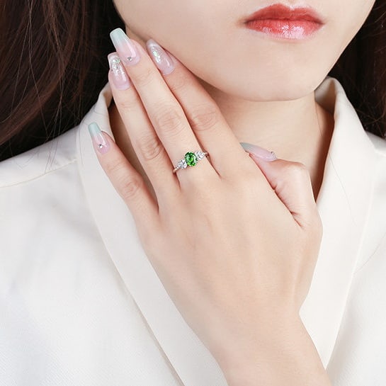 14k Gold 1.22 Ctw Natural Tsavorite & Diamond Ring - 6