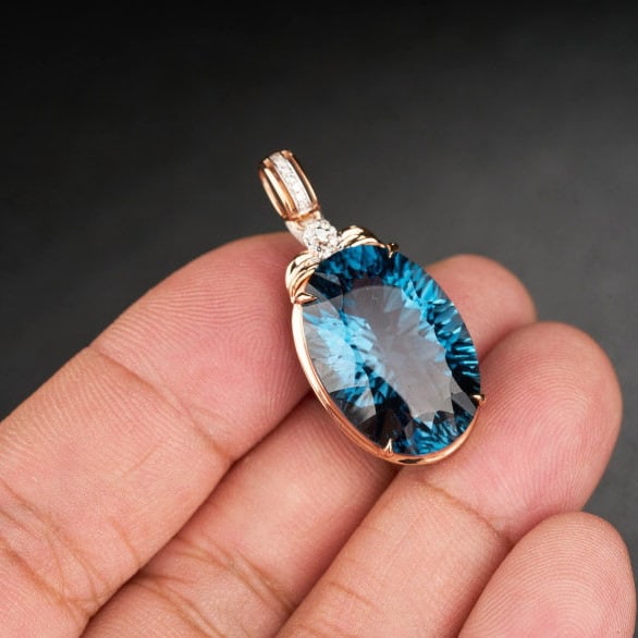 14k Gold 21.68 Ct Natural Topaz & Diamond Pendant( Without Chain ) - 6