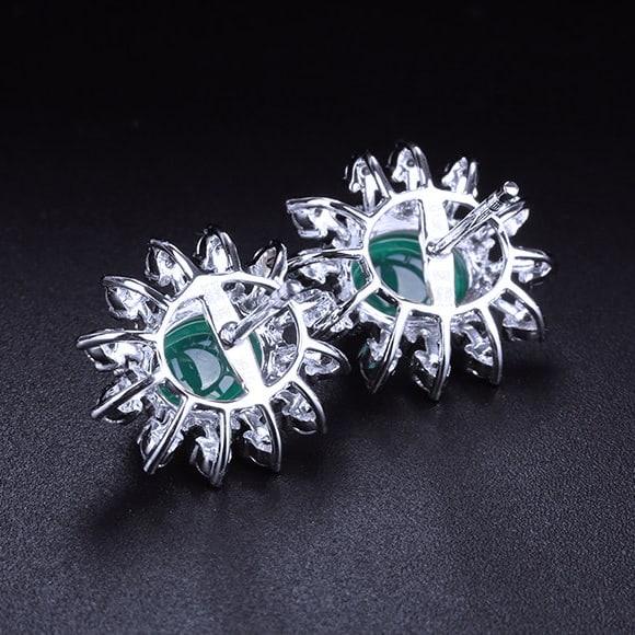 14k Gold 3.64 Ctw Natural Emerald & Diamond Earrings - 4
