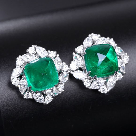14k Gold 6.46 Ctw Natural Emerald & Diamond Earrings - 4