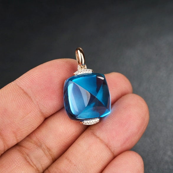 14k Gold 29.12 Ct Natural Topaz & Diamond Pendant( Without Chain ) - 7