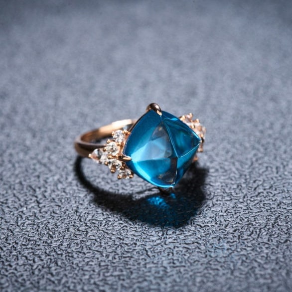 14k Gold 9.58 Ctw Natural Topaz & Sapphire Ring - 2