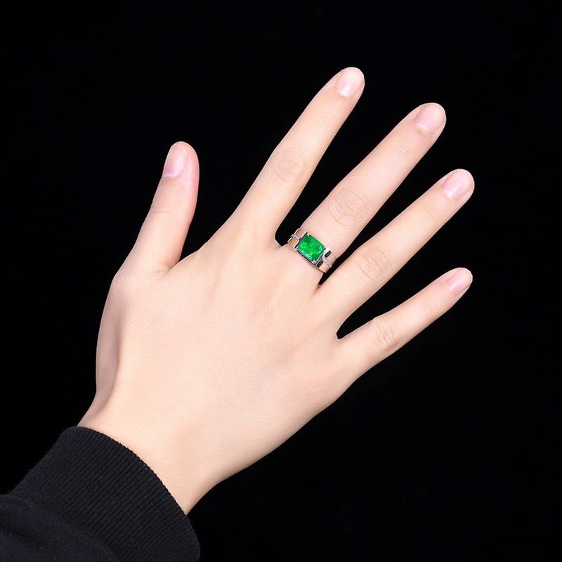 14k Gold 2.18 Ctw Vivid Green Natural Emerald & Diamond & Men¡¯s Ring - 5