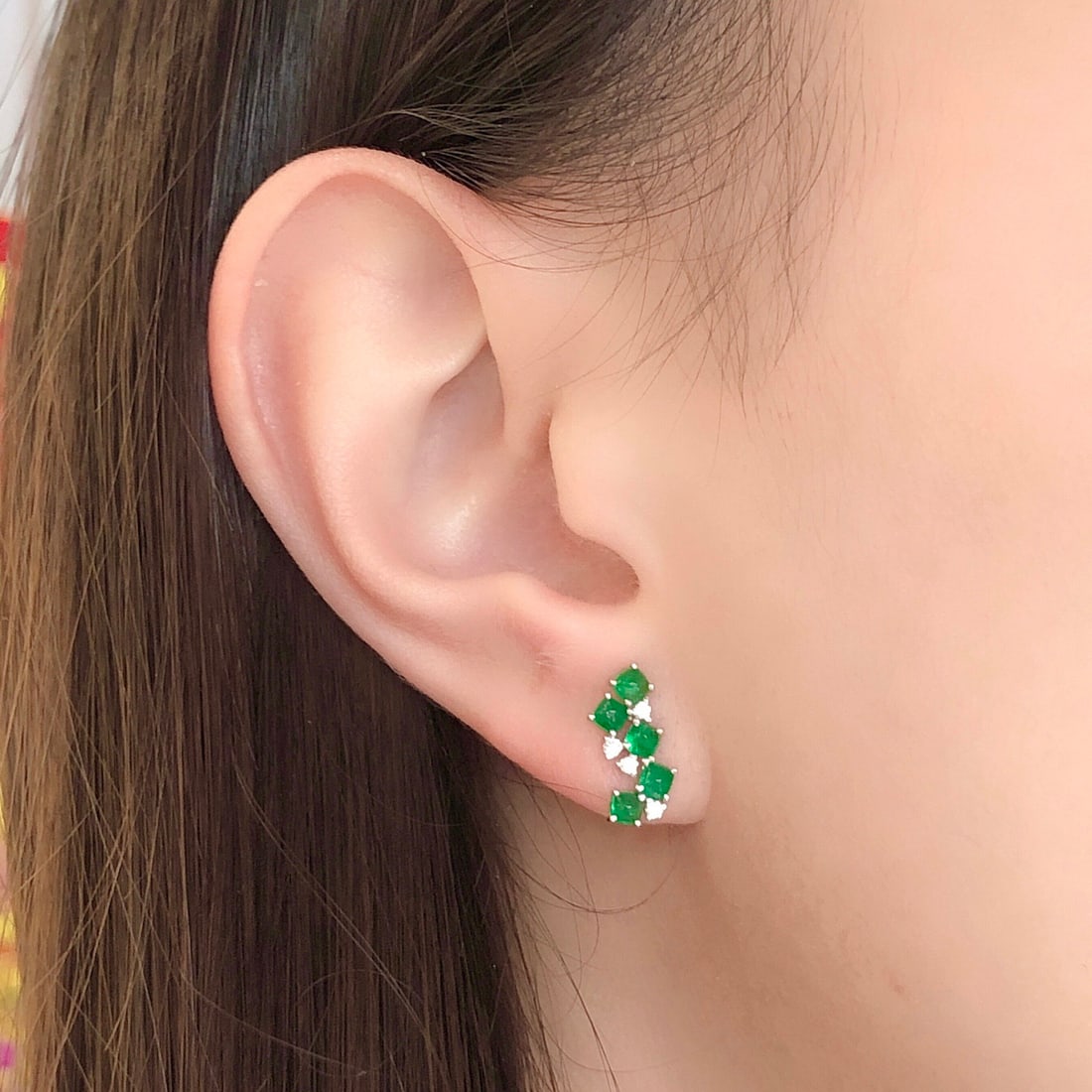 14k Gold 1.20 Ct Natural Emerald & Diamond Earrings - 5