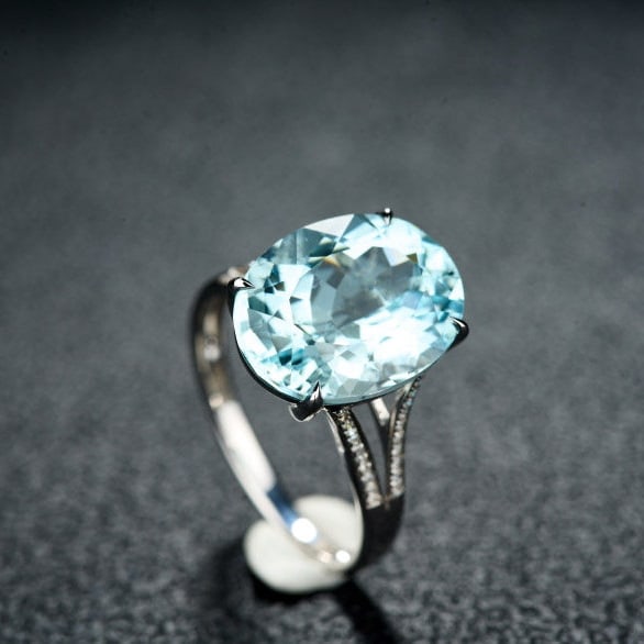 14k Gold 6.69 Ct Natural Aquamarine & Diamond Ring - 7