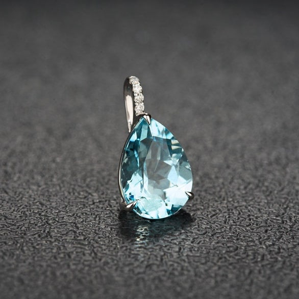 14k Gold 4.41 Ct Natural Aquamarine & Diamond Pendant( Without Chain ) - 2