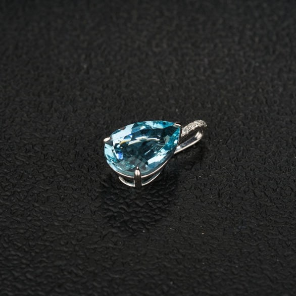 14k Gold 4.41 Ct Natural Aquamarine & Diamond Pendant( Without Chain ) - 6