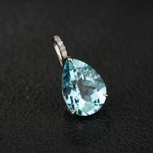 14k Gold 4.41 Ct Natural Aquamarine & Diamond Pendant( Without Chain ) - 7