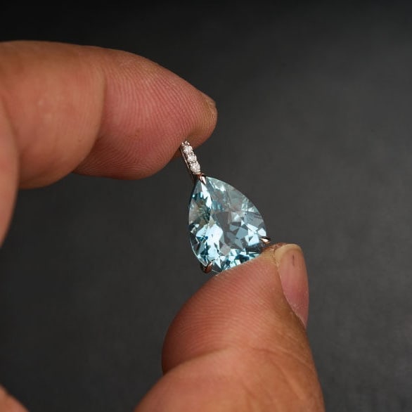 14k Gold 4.41 Ct Natural Aquamarine & Diamond Pendant( Without Chain ) - 8