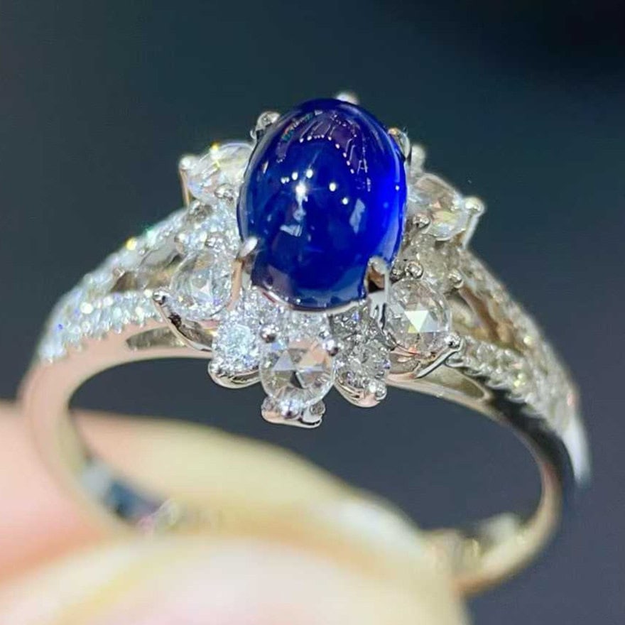 14k Gold 1.84 Ctw Vivid Blue Natural Sapphire & Diamond Ring - 2