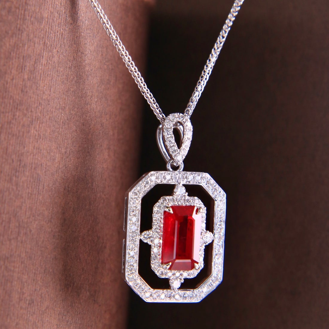 14k Gold 1.38 Ctw Vivid Red Natural Ruby & Diamond Necklace - 7