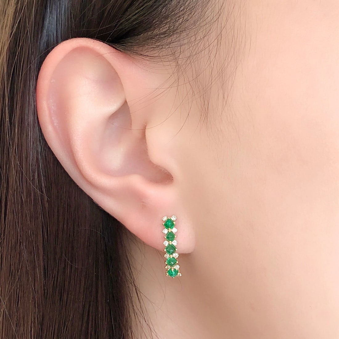 14k Gold 1.05 Ct Natural Emerald & Diamond Earrings - 5