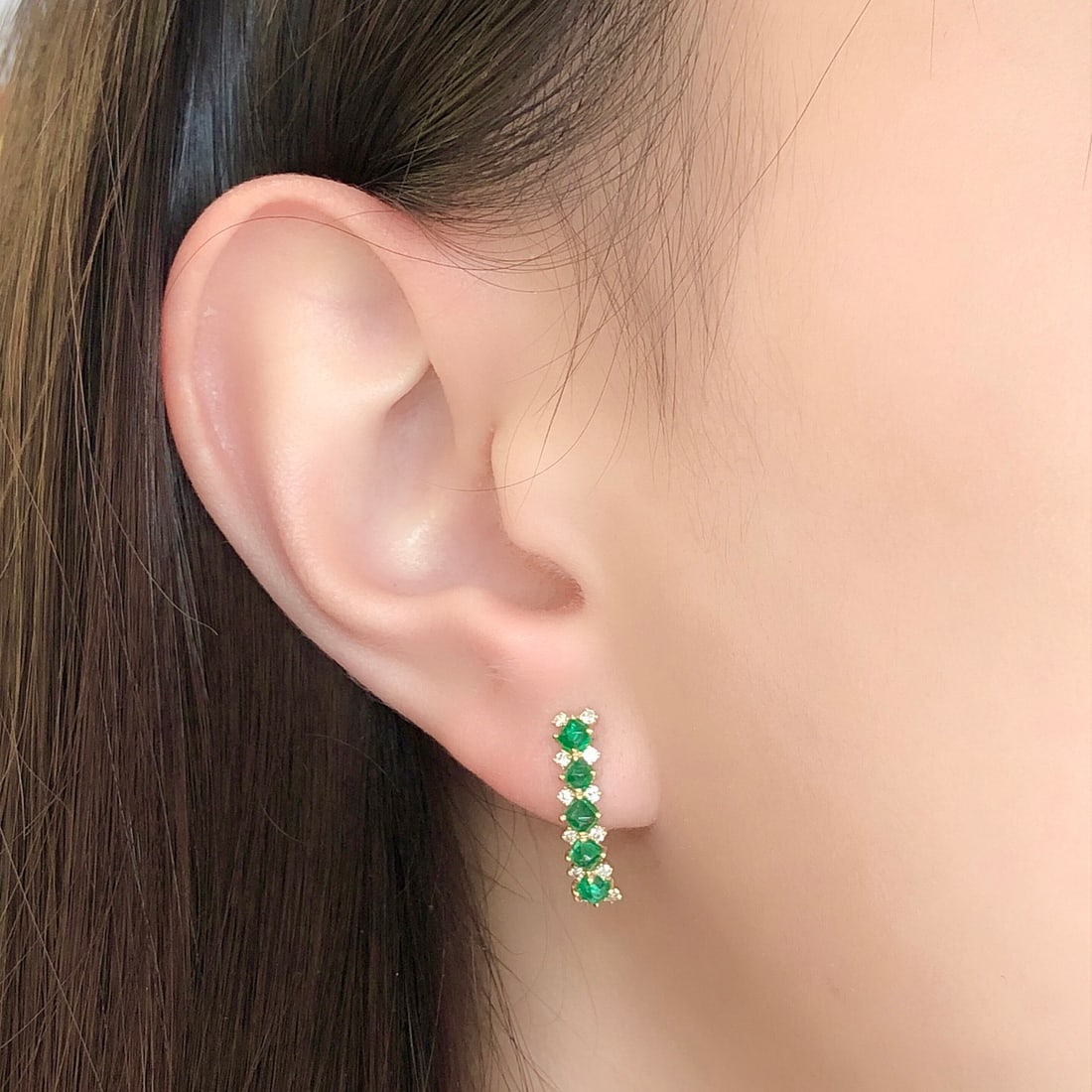 14k Gold 1.05 Ct Natural Emerald & Diamond Earrings - 6