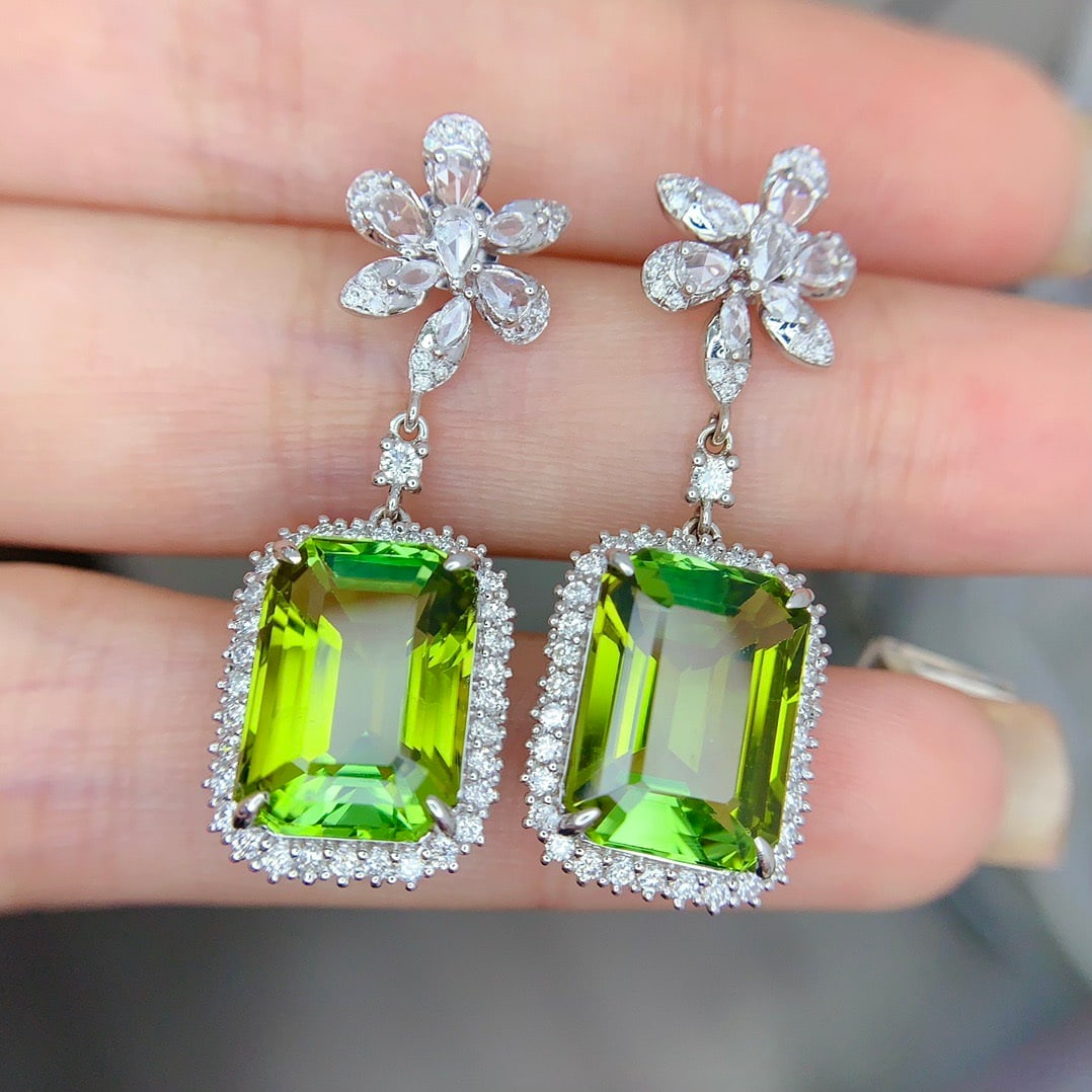14k Gold 14.9 Ct Natural Tourmaline & Diamond Earrings - 2