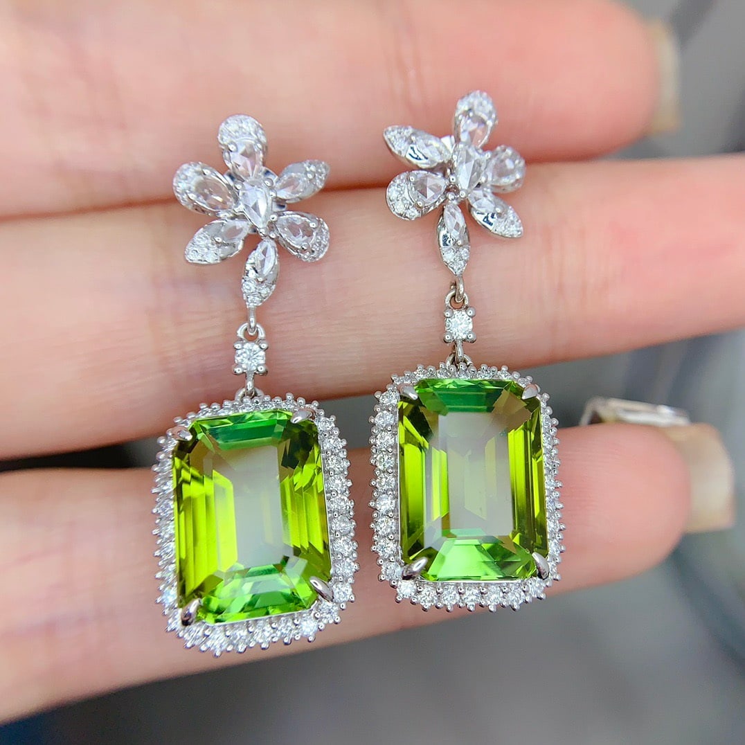 14k Gold 14.9 Ct Natural Tourmaline & Diamond Earrings - 3