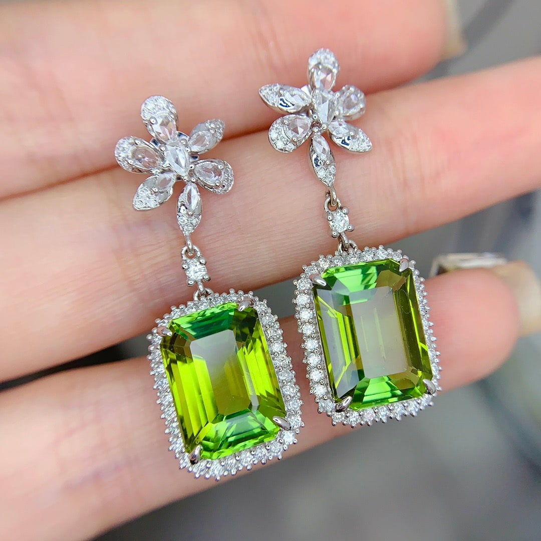 14k Gold 14.9 Ct Natural Tourmaline & Diamond Earrings - 4