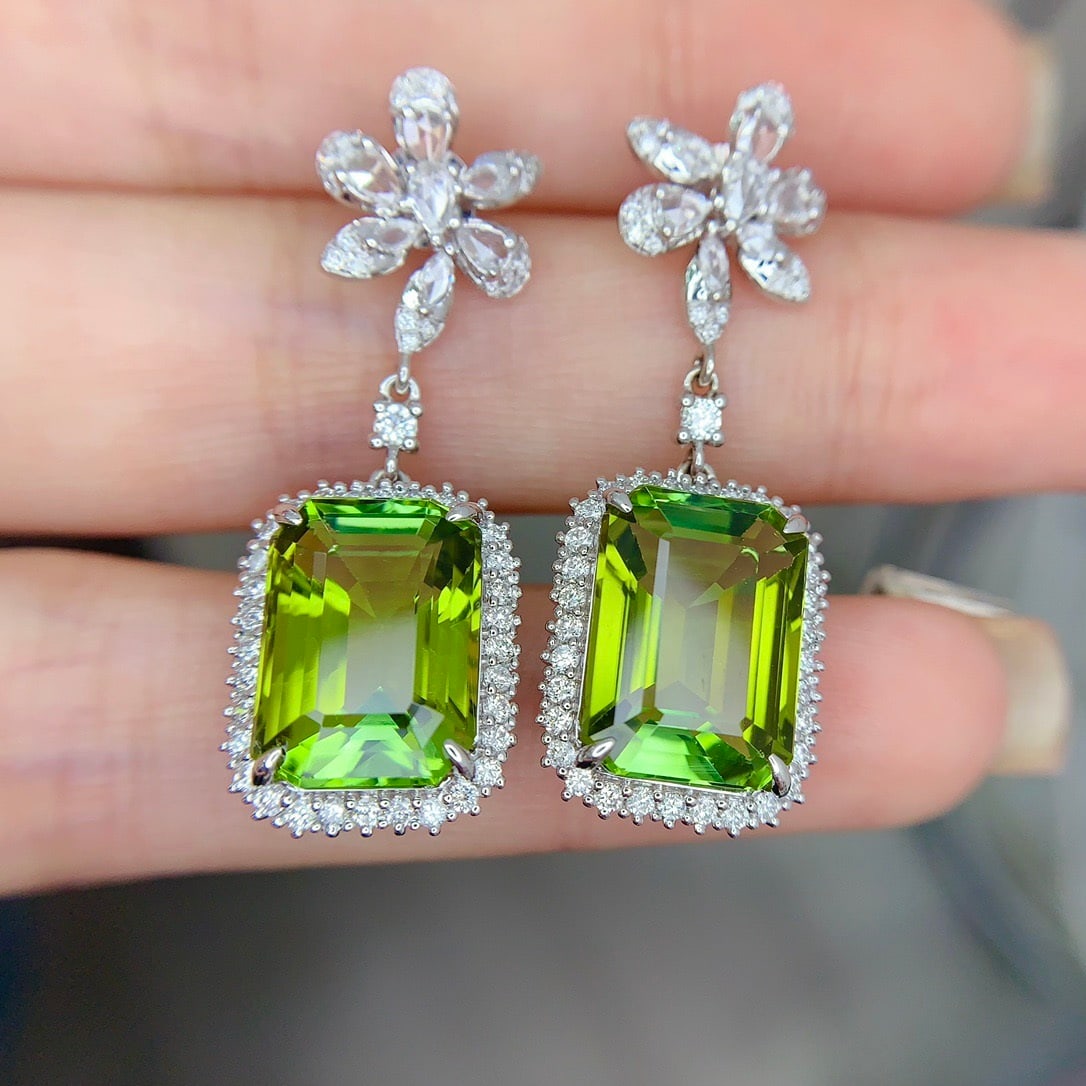 14k Gold 14.9 Ct Natural Tourmaline & Diamond Earrings - 5