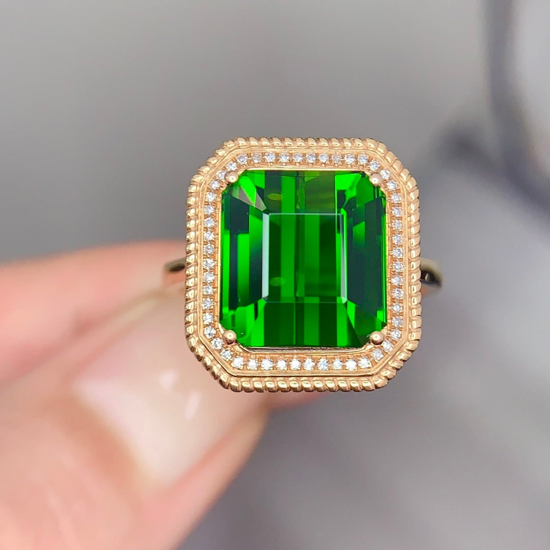 14k Gold 7.5 Ct Natural Tourmaline & Diamond Ring - 3