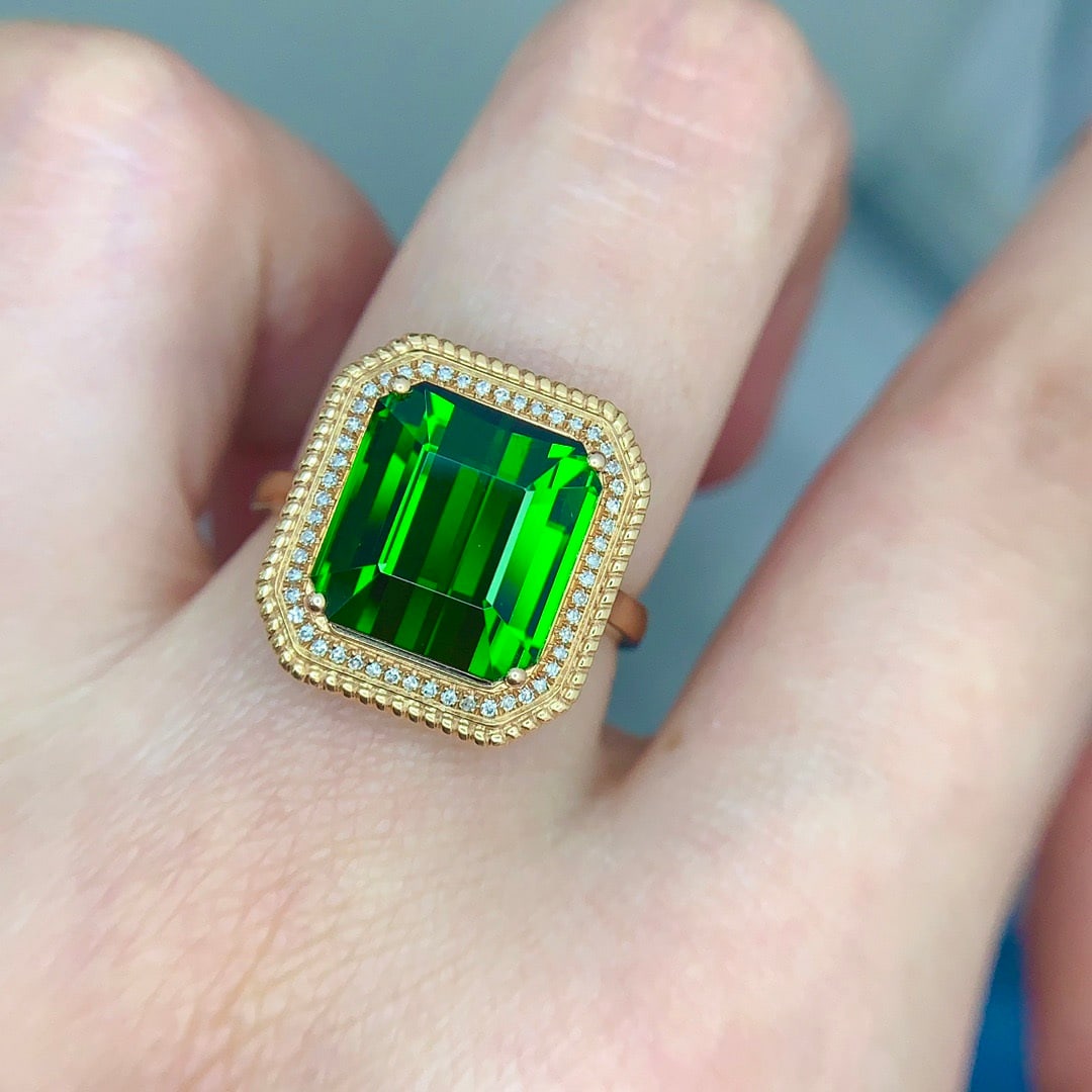 14k Gold 7.5 Ct Natural Tourmaline & Diamond Ring - 4