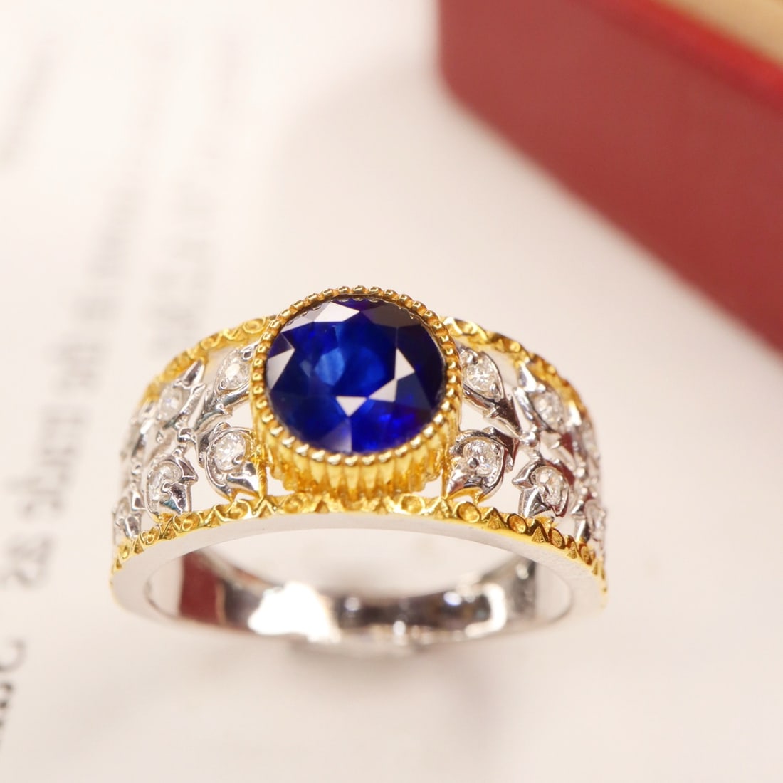 14k Gold 1.87 Ctw Natural Sapphire & Diamond Ring - 4
