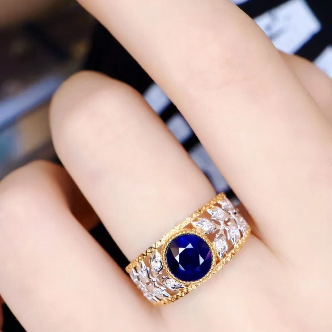 14k Gold 1.87 Ctw Natural Sapphire & Diamond Ring - 5
