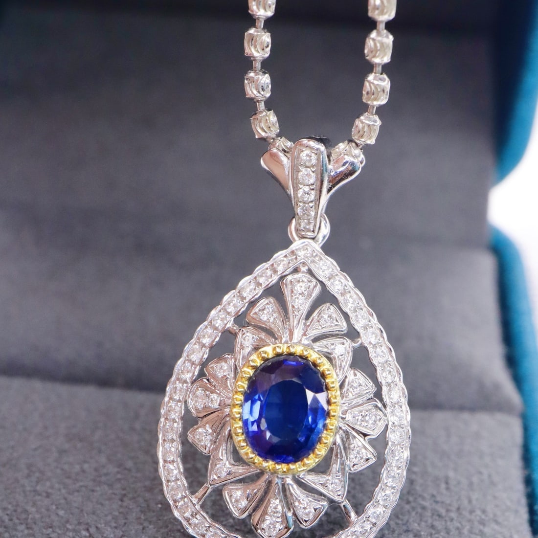 14k Gold 1.17 Ctw Natural Sapphire & Diamond Pendant( Without Chain ) - 2