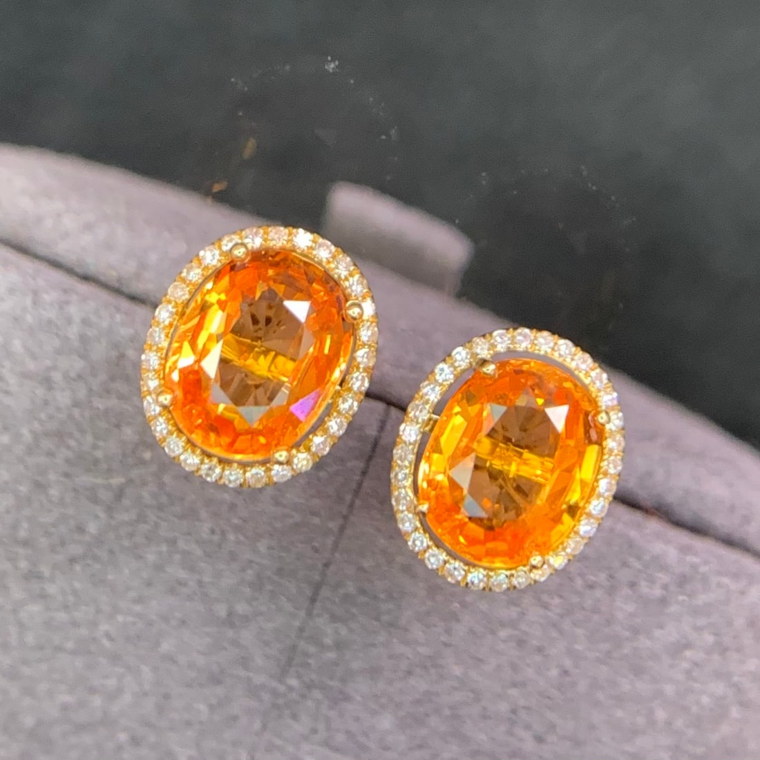 14k Gold 3.2 Ct Natural Spessartine & Diamond Earrings - 2