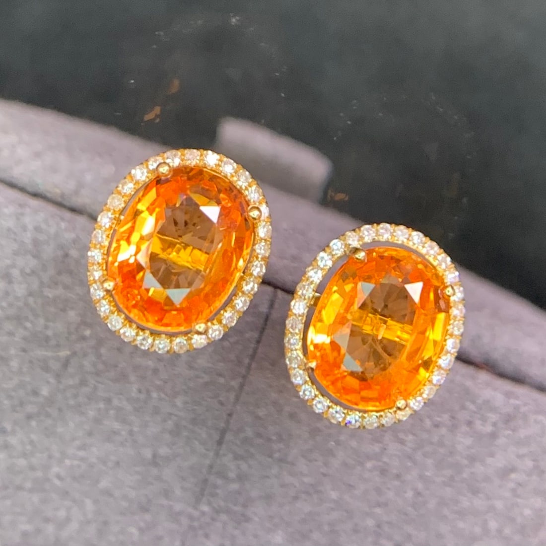 14k Gold 3.2 Ct Natural Spessartine & Diamond Earrings - 7