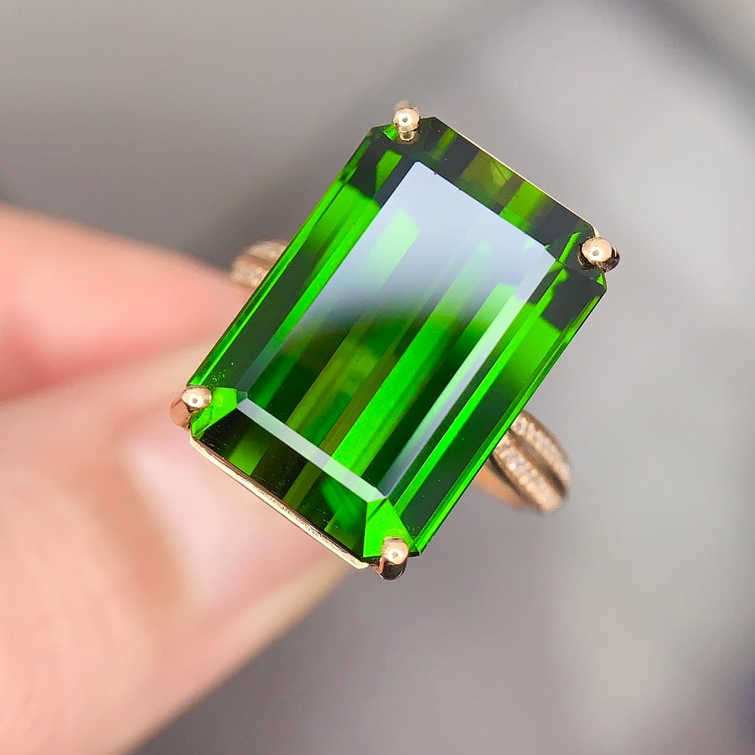 14k Gold 15.7 Ct Natural Tourmaline & Diamond Ring - 2