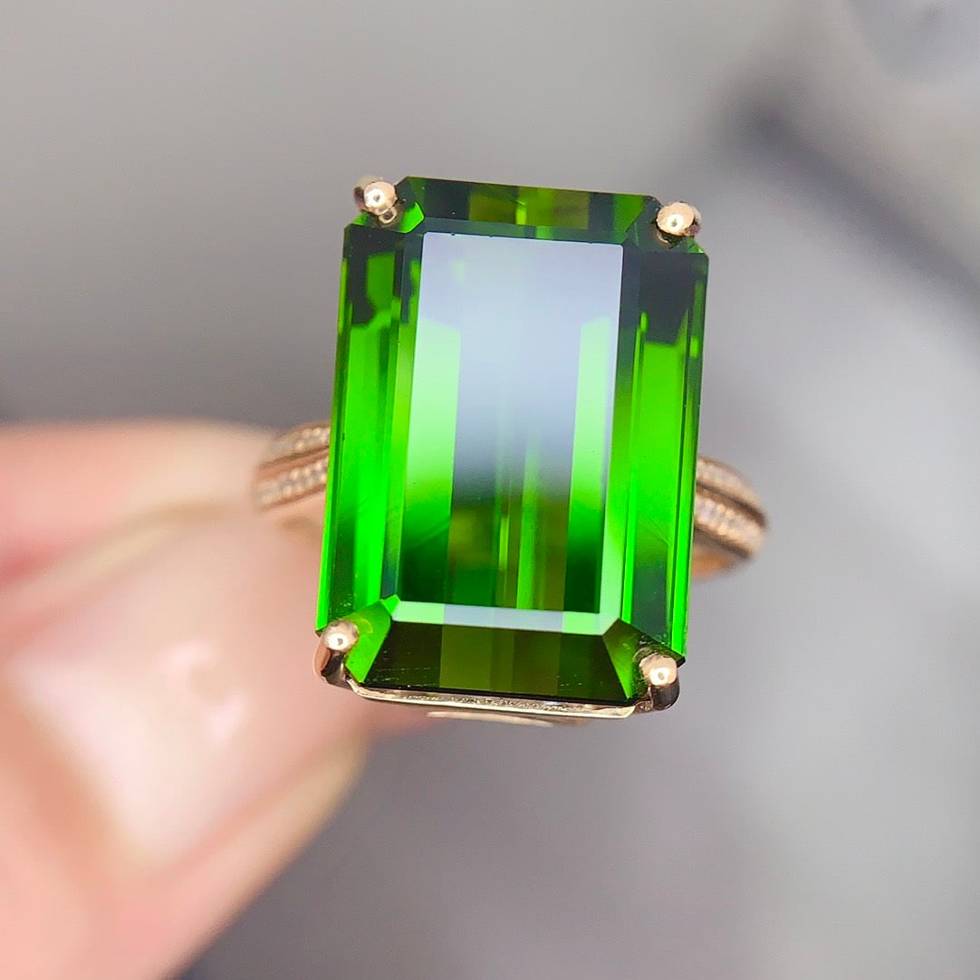 14k Gold 15.7 Ct Natural Tourmaline & Diamond Ring - 3