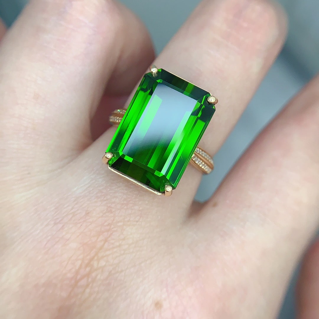 14k Gold 15.7 Ct Natural Tourmaline & Diamond Ring - 4