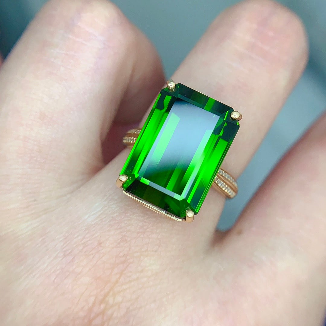 14k Gold 15.7 Ct Natural Tourmaline & Diamond Ring - 5