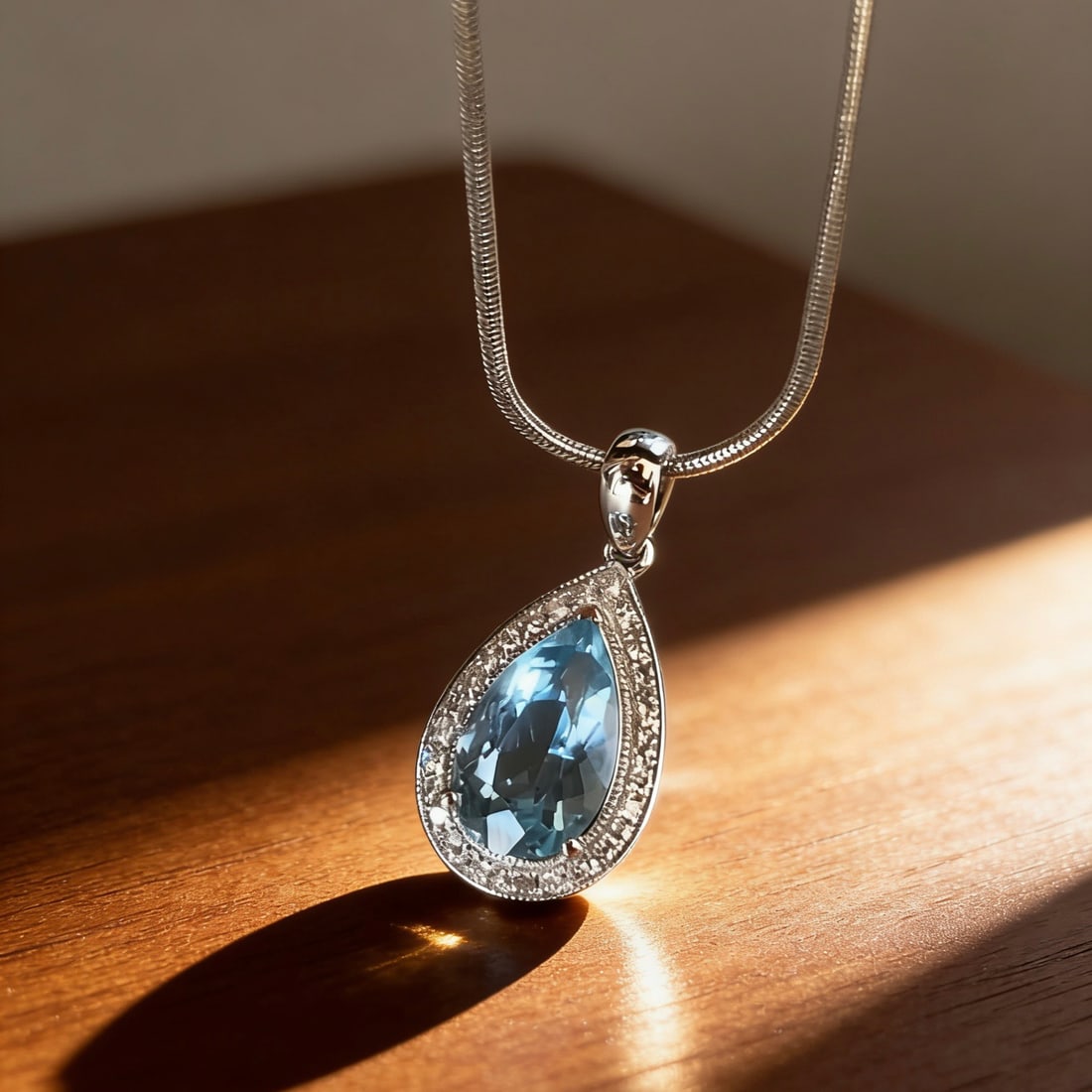 14k Gold 1.56 Ct Natural Aquamarine & Diamond Pendant( Without Chain ) - 2